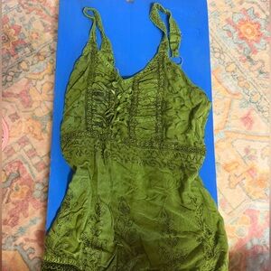 Green Embroidered Tank Top